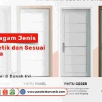Ilustrasi ragam jenis pintu: kayu solid, panel, geser, lipat, kaca, sesuai fungsi dan estetika