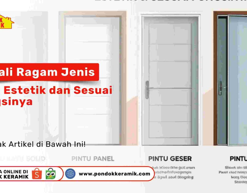 Ilustrasi ragam jenis pintu: kayu solid, panel, geser, lipat, kaca, sesuai fungsi dan estetika