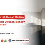 Gambar ruang tamu modern dengan lantai granit ukuran besar warna gelap, desain minimalis elegan dari Pondok Keramik.