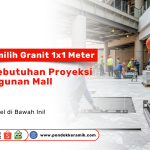 Cara Memilih Granit 1x1 Meter. Seorang pekerja konstruksi sedang mengangkat granit berukuran besar di lokasi proyek pembangunan mall, sementara pekerja lain memasangnya.