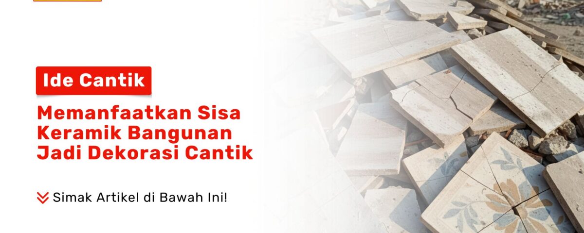 Tumpukan sisa potongan keramik bangunan yang belum terolah di lokasi konstruksi sebagai visual ide cantik memanfaatkan sisa keramik bangunan jadi dekorasi cantik