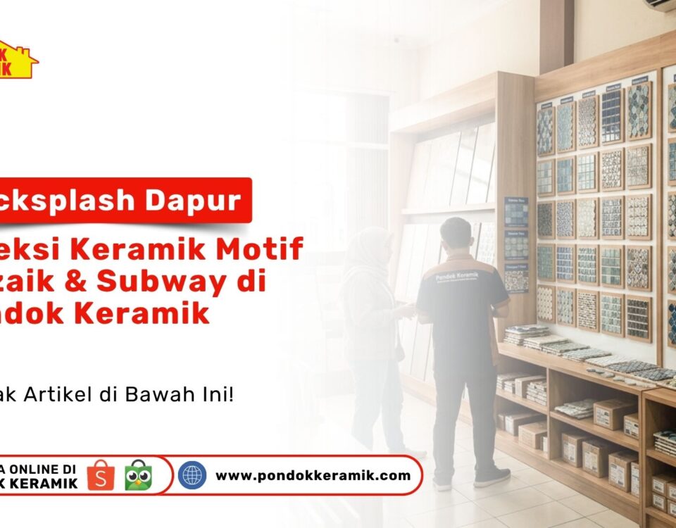 Tampilan pajangan produk Backsplash Dapur: Koleksi Keramik Motif Mozaik & Subway di Pondok Keramik di dalam toko