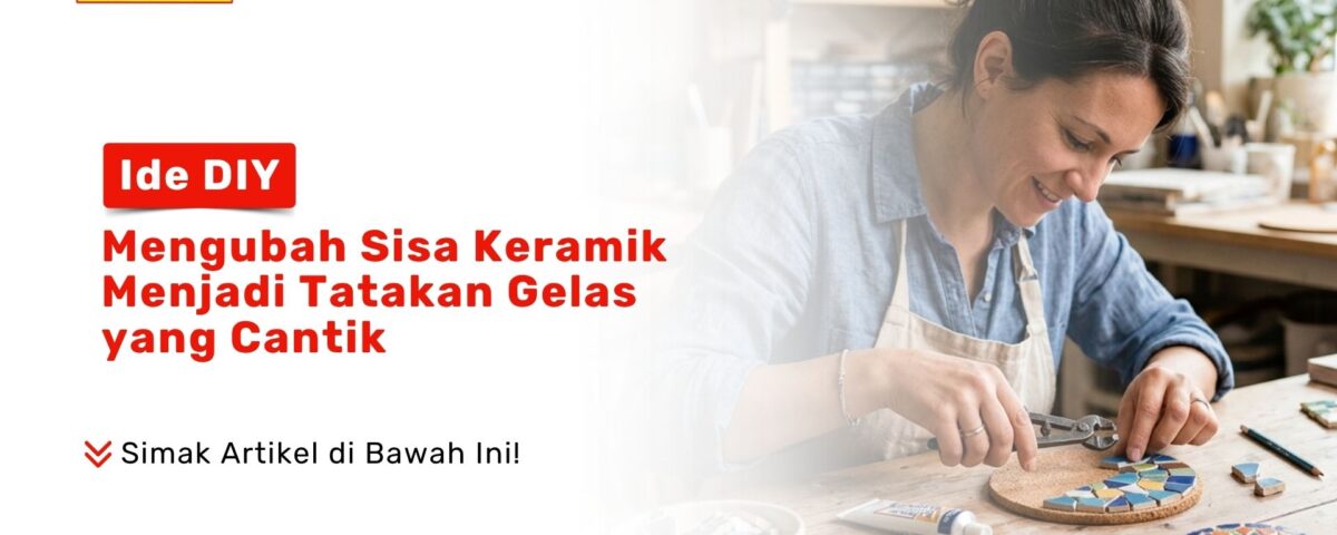 Seorang wanita sedang merangkai kepingan mozaik dalam Ide DIY: Mengubah Sisa Keramik Menjadi Tatakan Gelas yang Cantik