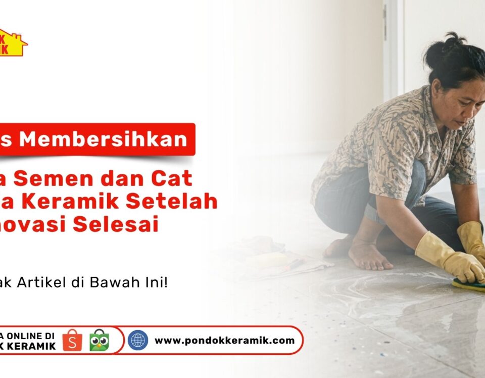 Seorang wanita sedang mempraktikkan Tips Membersihkan Sisa Semen dan Cat pada Keramik Setelah Renovasi Selesai menggunakan spons dan kape