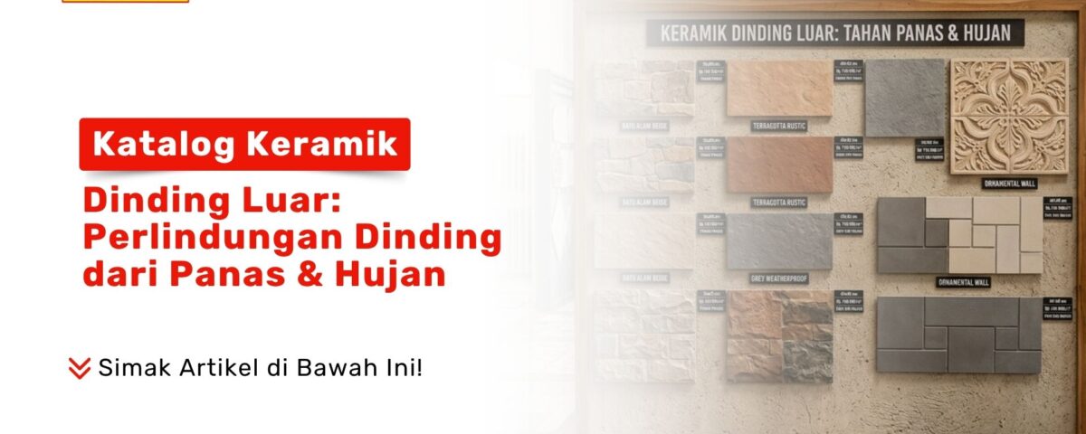 Papan display toko bangunan yang menampilkan sampel ubin batu alam eksterior Katalog Keramik Dinding Luar
