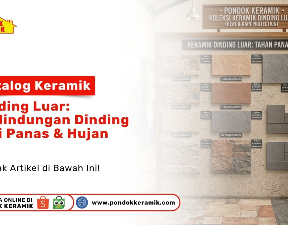 Papan display toko bangunan yang menampilkan sampel ubin batu alam eksterior Katalog Keramik Dinding Luar