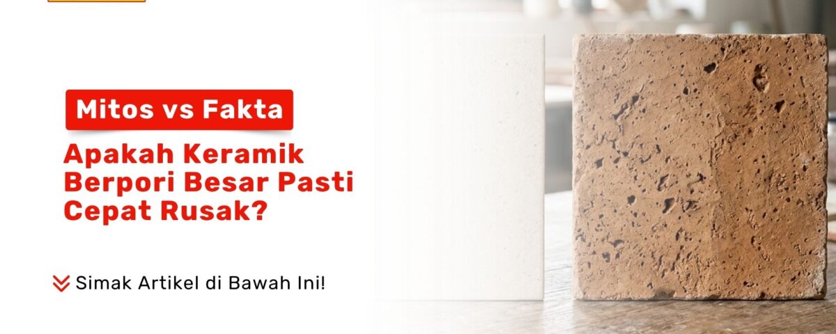 Dua sampel potongan ubin berwujud tekstur putih halus dan cokelat tanah liat kasar sebagai perbandingan Keramik Berpori Besar Toko Pondok Keramik