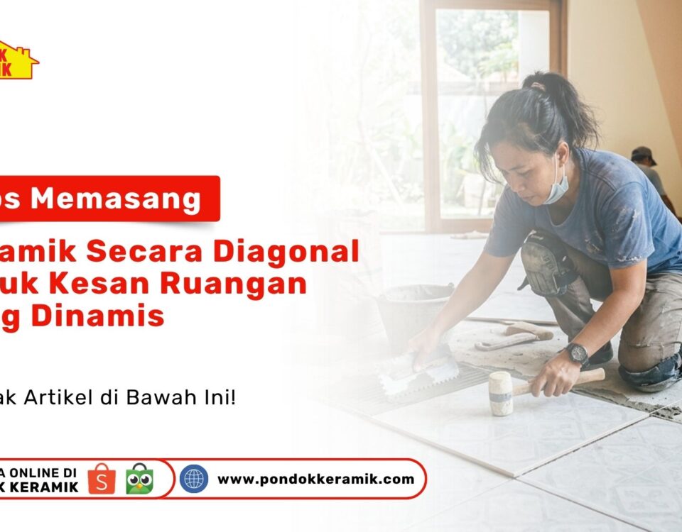 Seorang wanita menggunakan palu karet pada artikel Tips Memasang Keramik Secara pola diagonal di dalam ruangan Toko Pondok Keramik