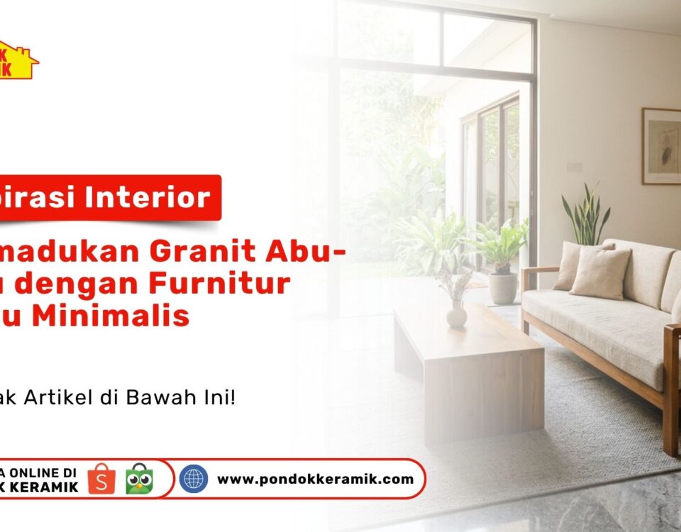 Suasana ruang tamu mewah yang menerapkan Inspirasi Interior Granit Abu-Abu lantai marmer dengan sofa furnitur kayu minimalis dari Pondok Keramik