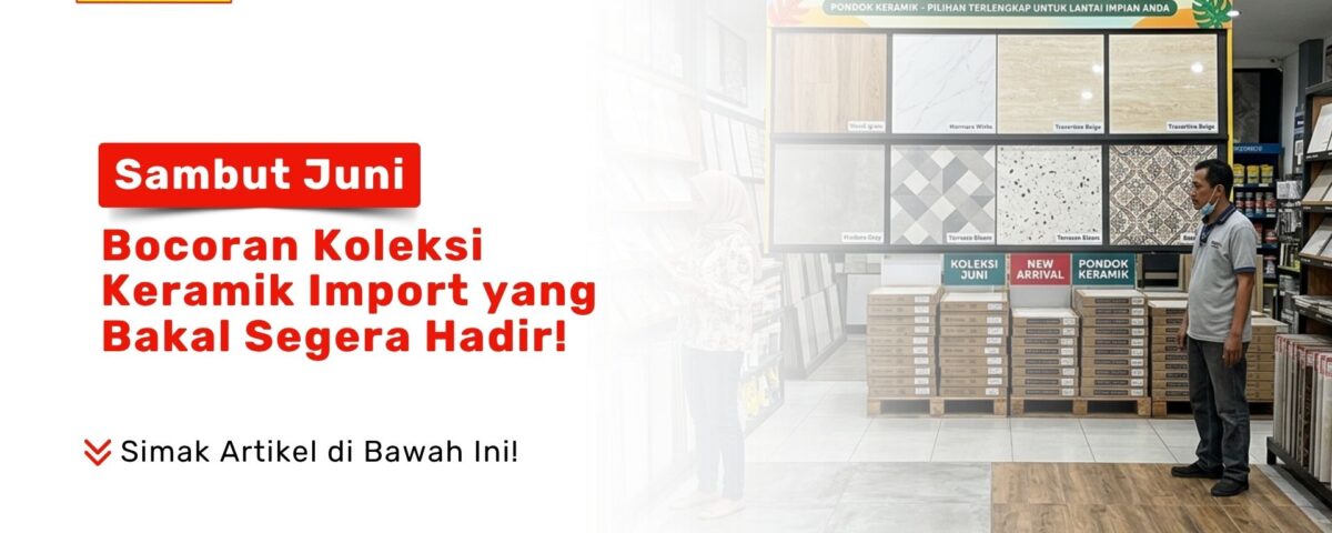 Seorang konsumen pria melihat papan pengumuman besar Koleksi Keramik Import Juni bermotif marmer dan terrazzo di Toko Pondok Keramik