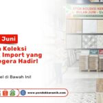 Seorang konsumen pria melihat papan pengumuman besar Koleksi Keramik Import Juni bermotif marmer dan terrazzo di Toko Pondok Keramik