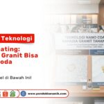 Seorang staf toko sedang menunjukkan contoh display pengujian cairan pada Granit Tahan Noda jenis White Carrara di Pondok Keramik
