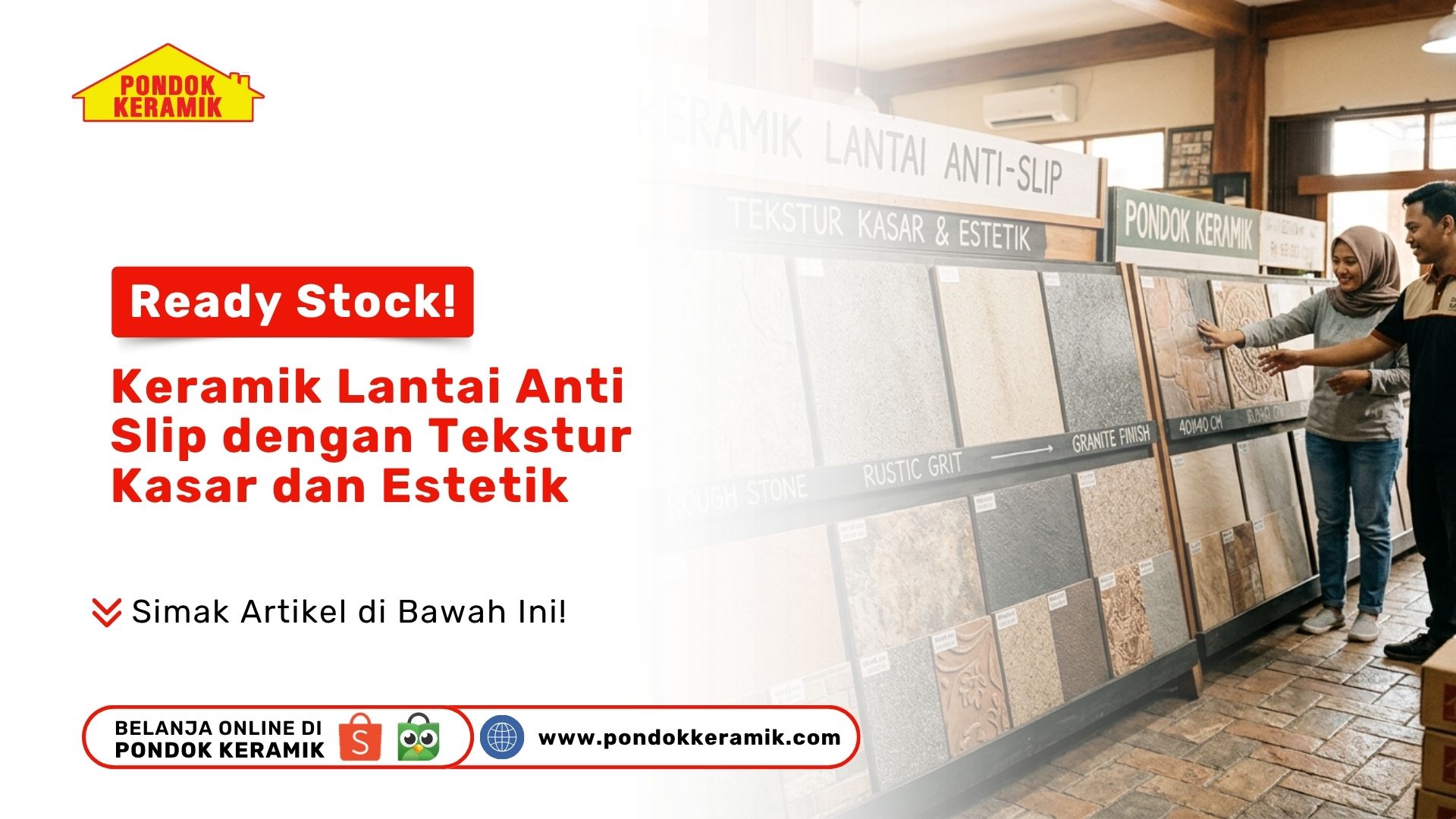 Ready Stock! Keramik Lantai Anti Slip dengan Tekstur Kasar dan Estetik